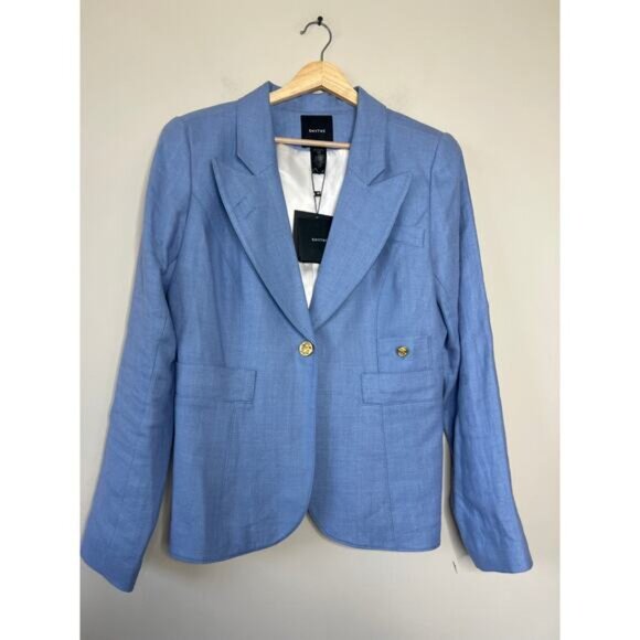 NWT Smythe Duchess Linen Lined Long-Sleeve Curvy Blazer Perwinkle Blue Size: 12 - Picture 2 of 7